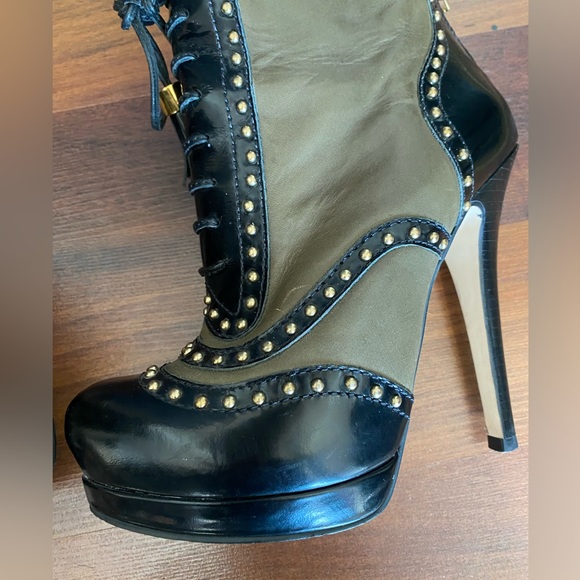 Asos, black/green leather ankle booties, UK Size 4/US 6, Platform,heel height 5” - Picture 13 of 13
